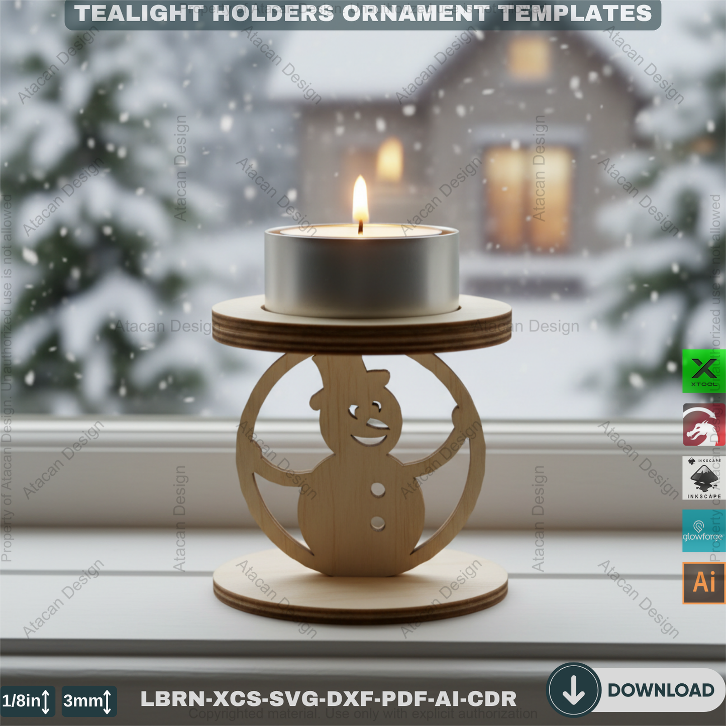 Snowflake Tealight Holder Set, Wooden Laser Cut Decor, Winter Candle Templates, Standing Tea Light Holders 907