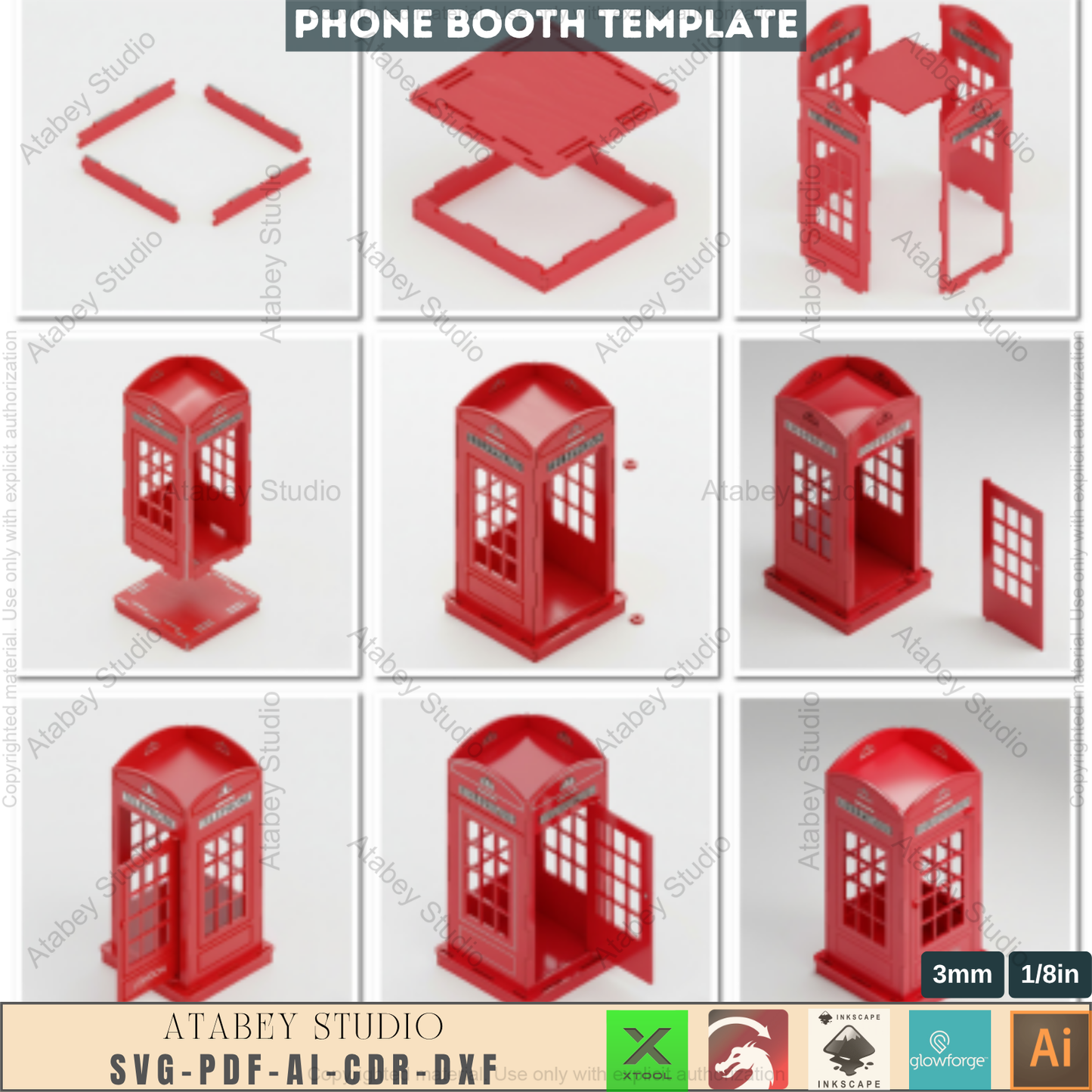 Classic British Phone Booth - Laser Cut Files, DIY Wooden Model Kit, Iconic London Telephone Box Plans 088