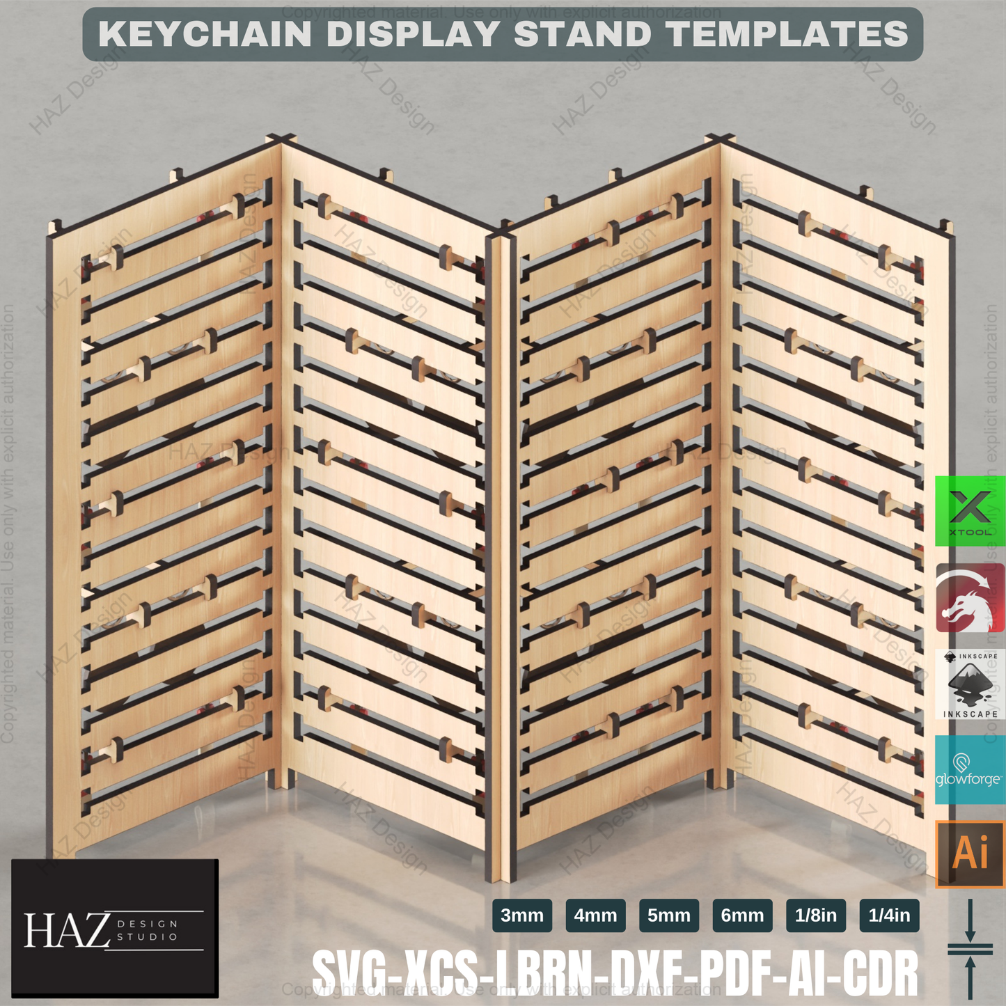 Laser Cut Keychain Stand - Modular Display - 2 Sizes,Adjustable Keychain Display - Laser Cut Vendor Rack SVG 421