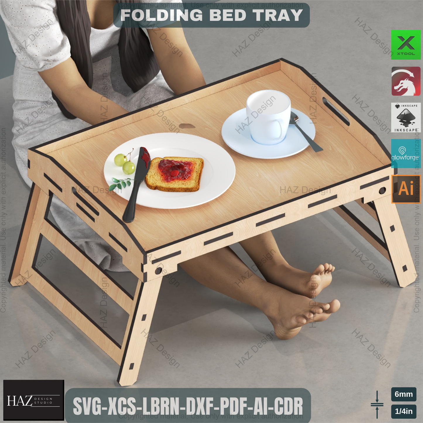 Laser Cut Folding Bed Tray - Breakfast & Serving Table Digital Plan,Portable Breakfast & Serving Tray - Smart Laser Cut Folding Design 454