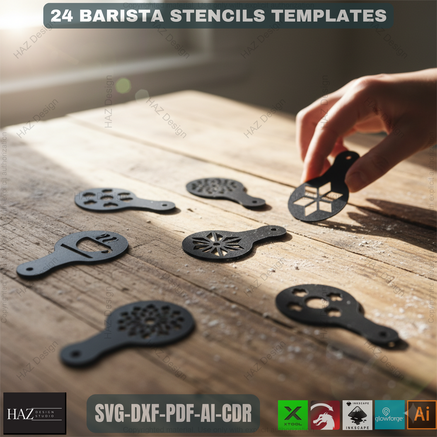 24 Coffee Stencil Set, Barista Latte Art Templates, DIY Kitchen Decor Stencils, Reusable Coffee Decorating Tools 478