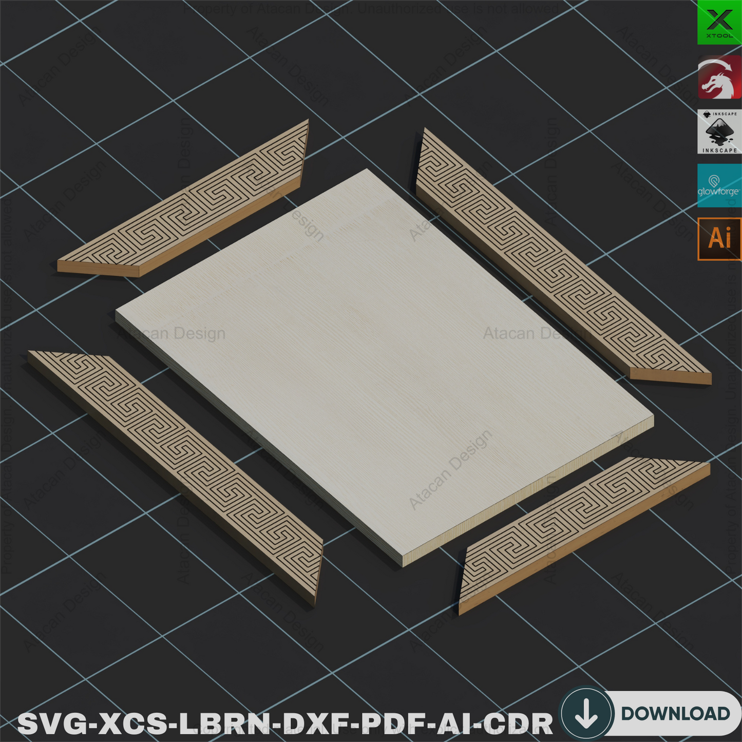 Greek Key Frame SVG: Laser Cut Files, Photo Frame Design,Photo Frame Laser Cut: SVG Files, Greek Key Pattern Frame 855