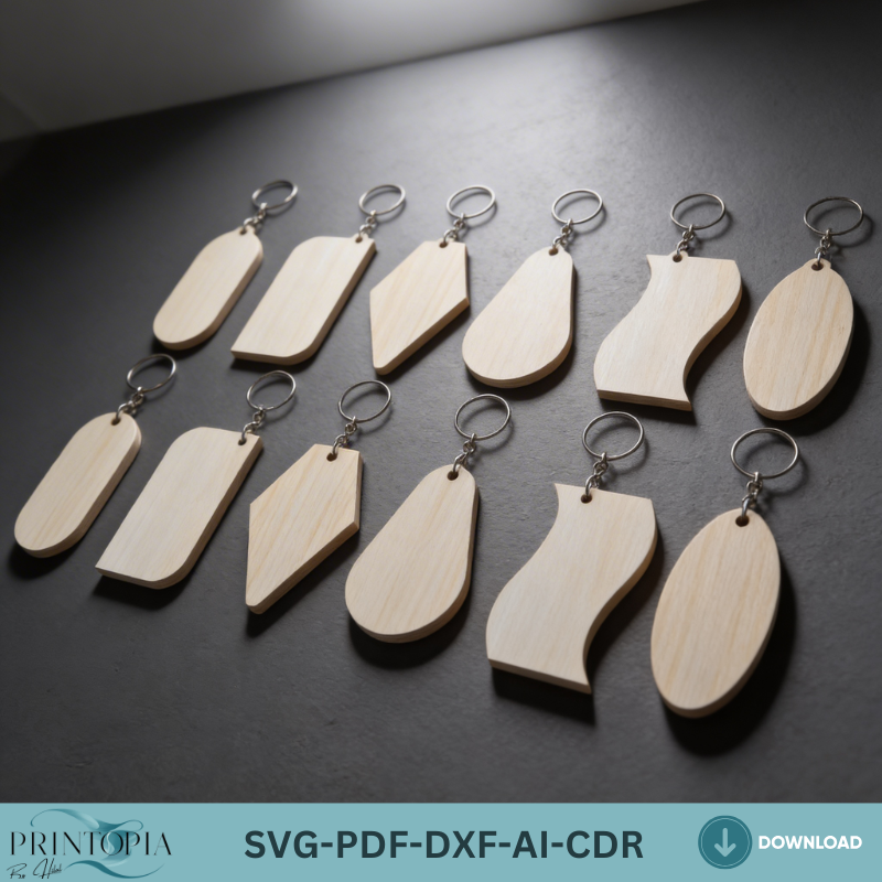 Blank Keychain Set Bundle Wood Acrylic Keychain Templates DIY Laser Engraving Design