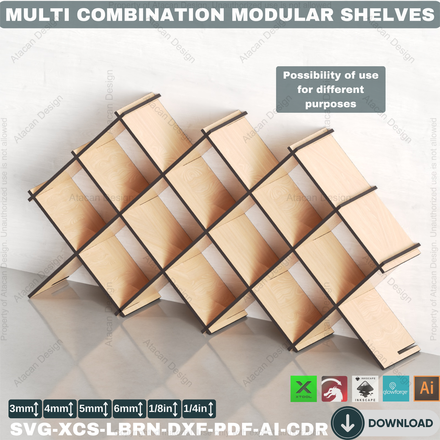 Laser Cut Modular Cube Storage Shelves Plan. Easy Assembly DIY Display Organizer 880