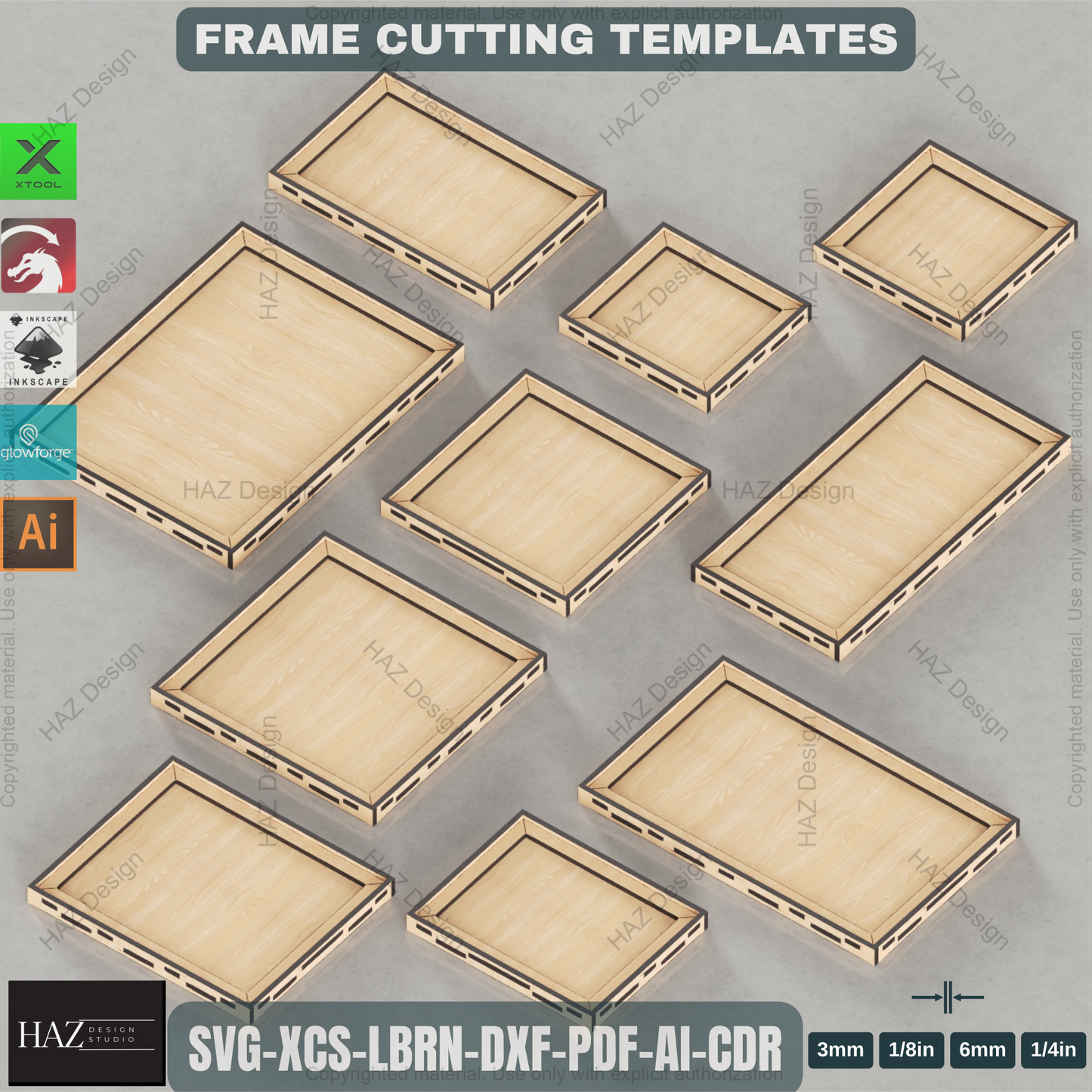 Laser Cut Frame Bundle: 10 Sizes | Square & Rectangle Photo Display Templates 452