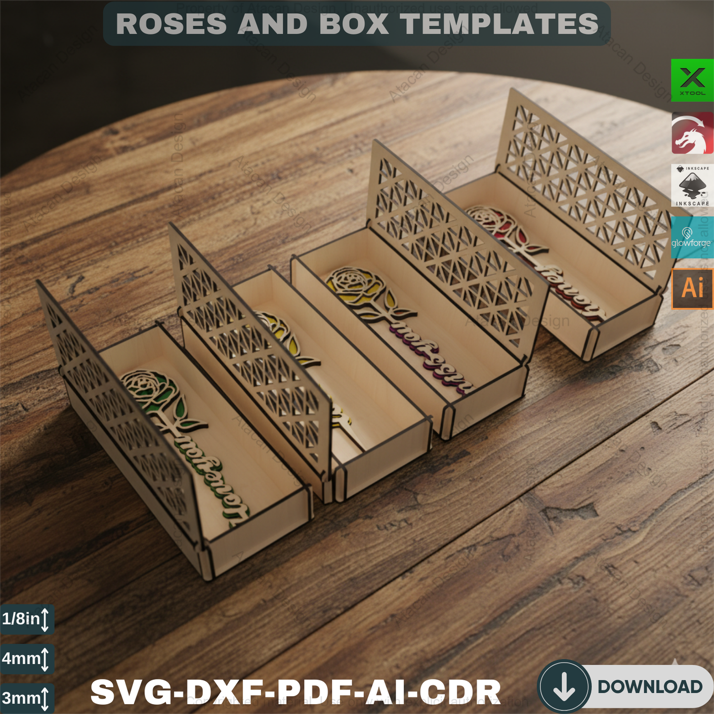 Rose Box Laser Cut Design - Perfect Valentine’s Day Gift - Elegant Wooden Flower Art,Romantic Rose Box Design,Laser Cut Rose Box 816