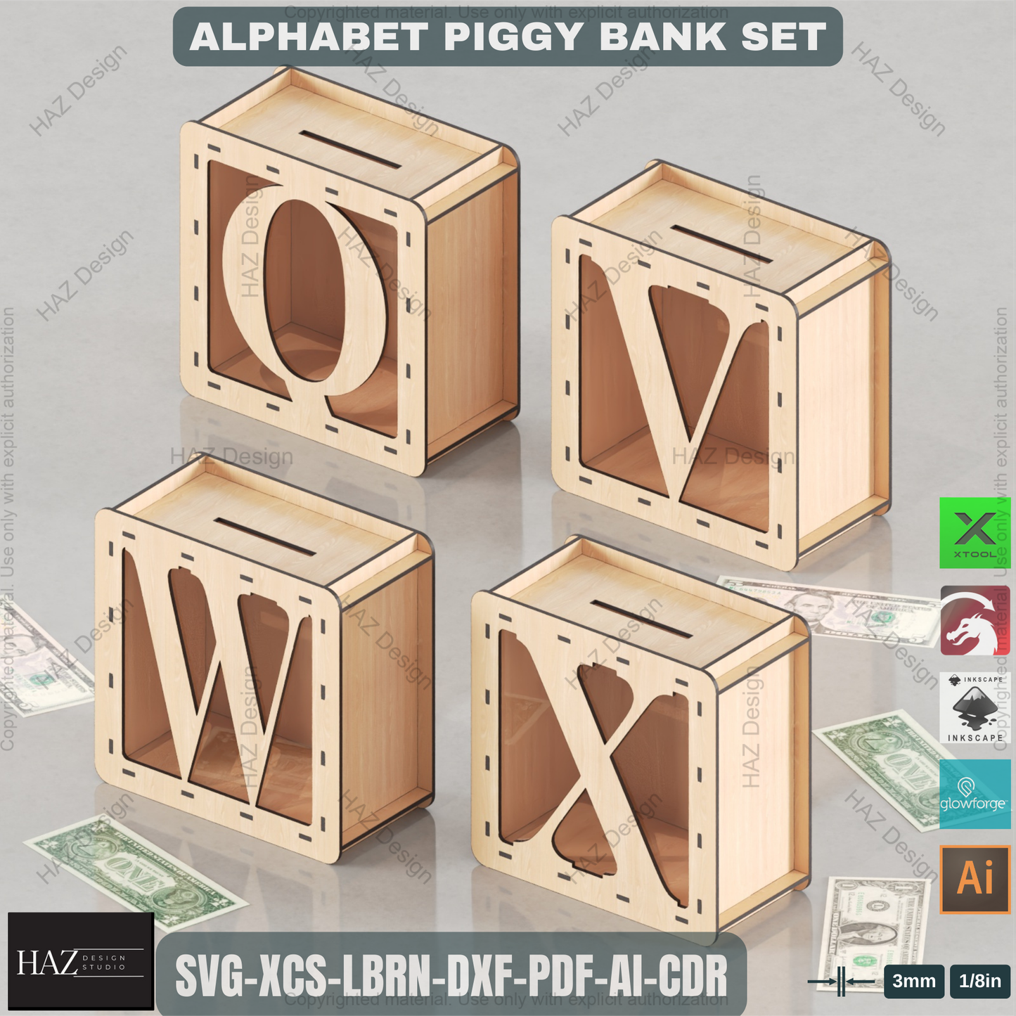 Alphabet Piggy Bank Laser Files | A-Z Letter Money Box Set | DIY Kids Gift & Nursery Decor Plan 446