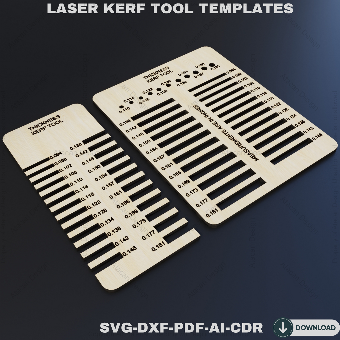 Material Thickness Kerf Tool Precision Testing Guide for Laser Cutting Projects,Metric Imperial Thickness Gauge, Kerf Measuring Tool 822