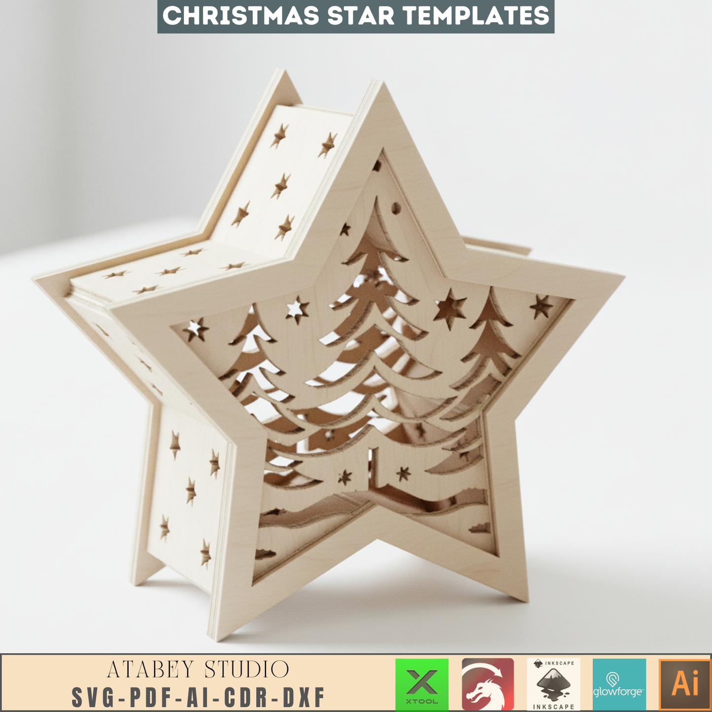 Christmas Star Lanterns Template - Winter Glow Candle Holder Design 956