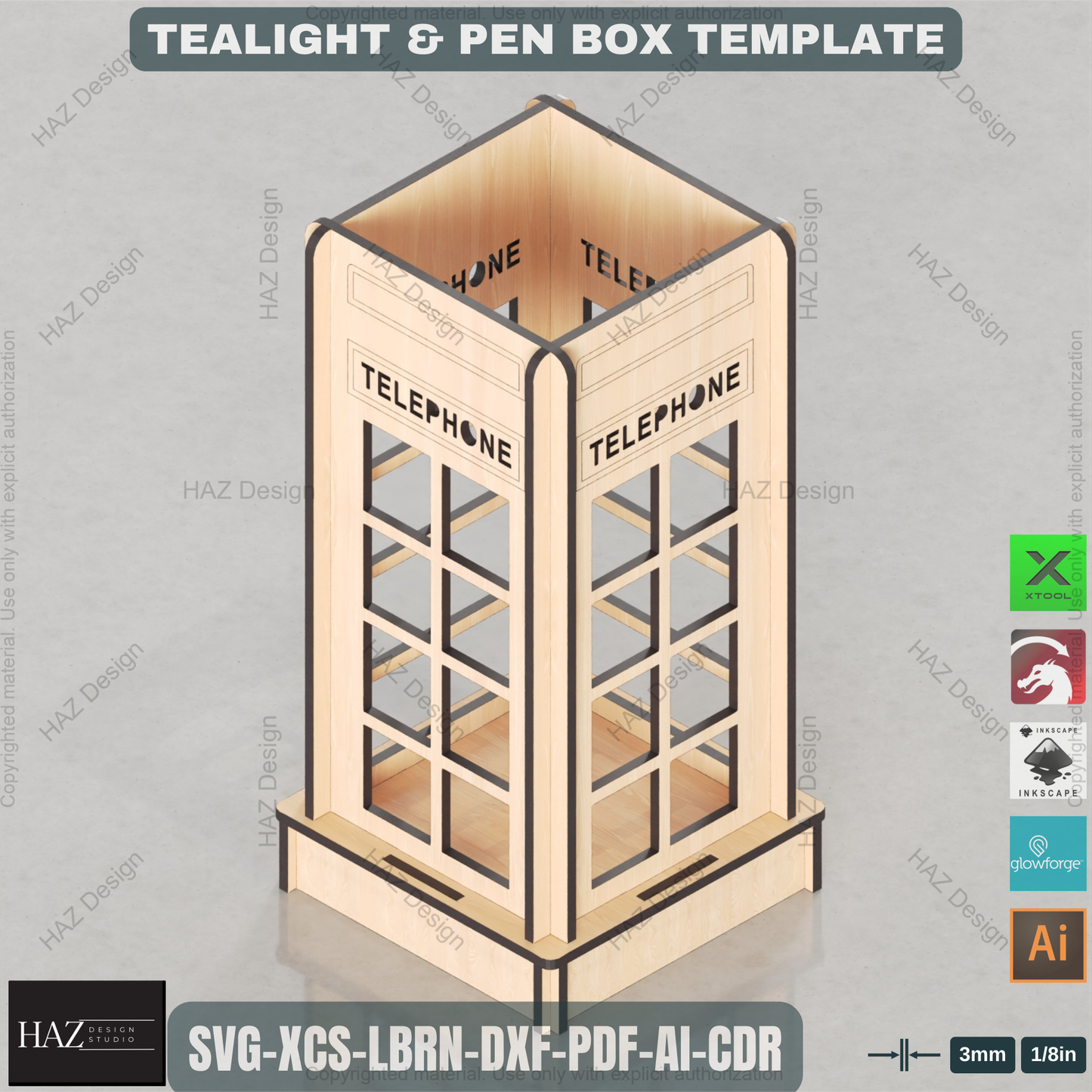 Laser Cut British Telephone Box | Tealight & Pen Holder Design | Iconic Desk Organizer File 449