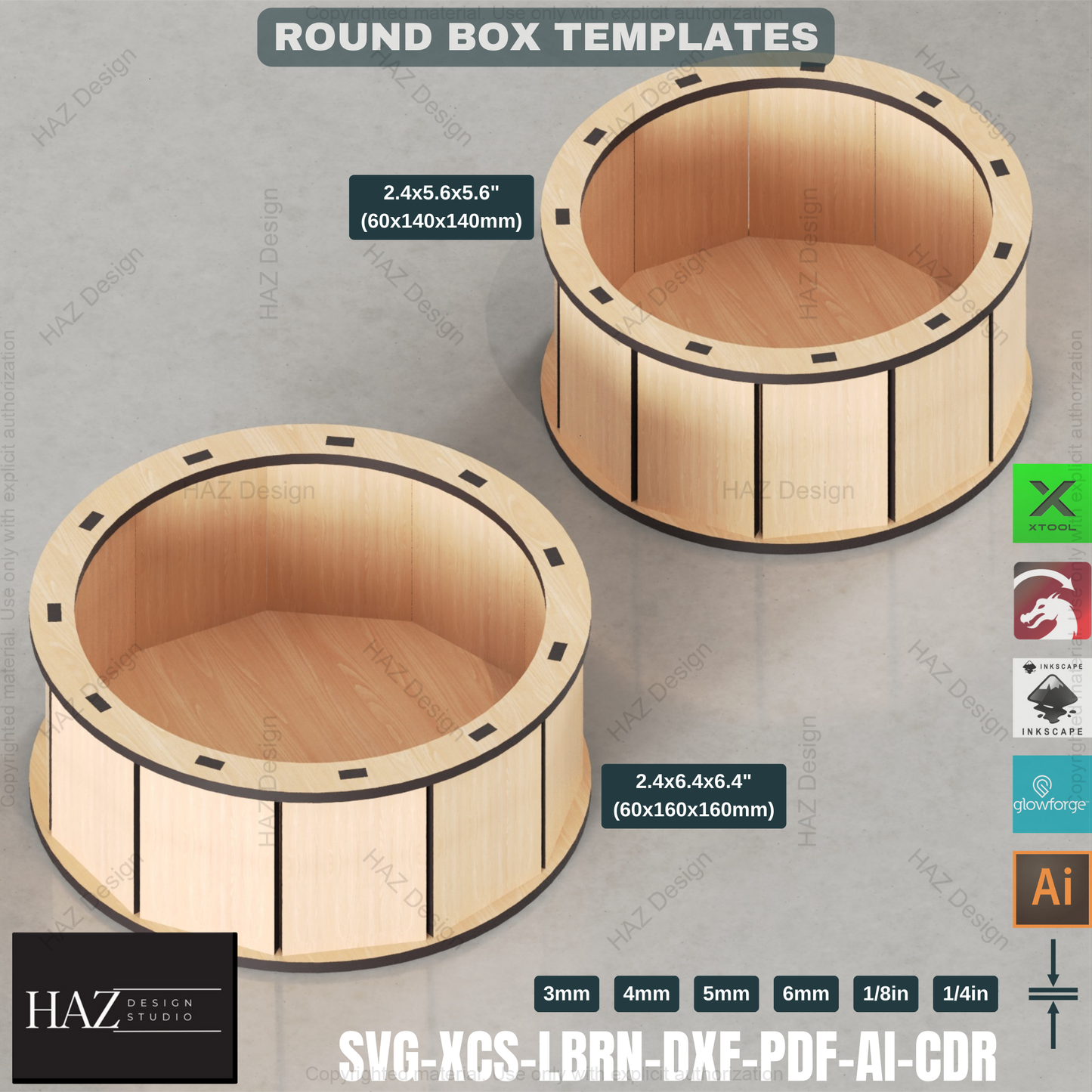 Laser Cut Gift Box: 8 Unique Sizes, Round Box Template 418
