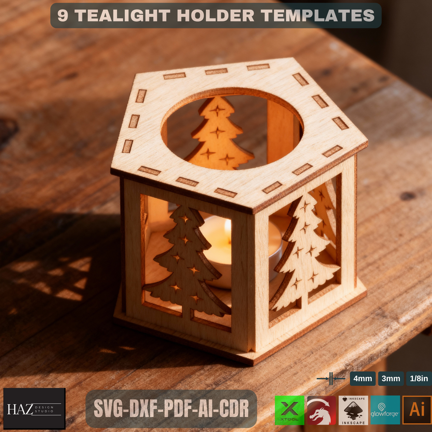DIY Laser Cut Tealight Holders SVG Files | Christmas Candle Box Template | Wood Lanterns | Festive Home Decor Gifts for Xtool Glowforge 481