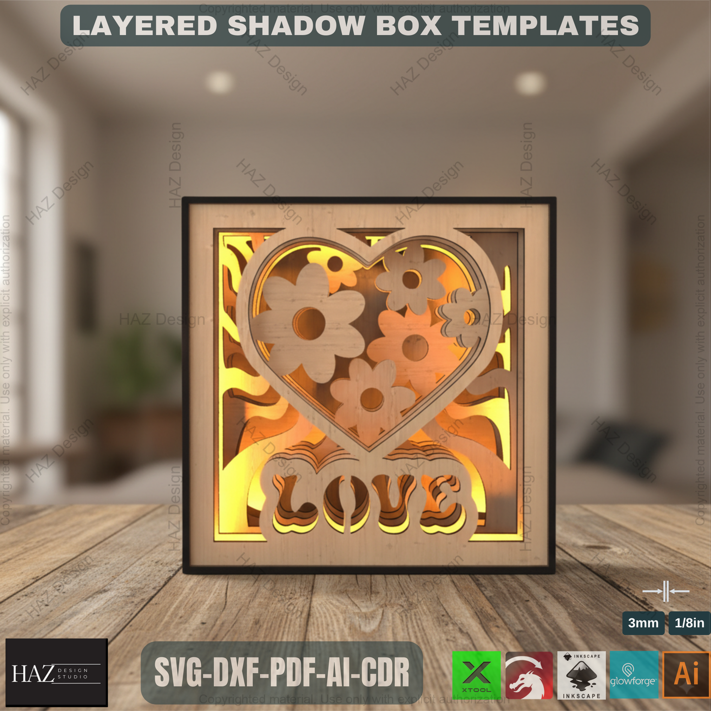 Wood Layered Night Lamp - Valentine Gift Decor -Shadow Box Light Svg Templates