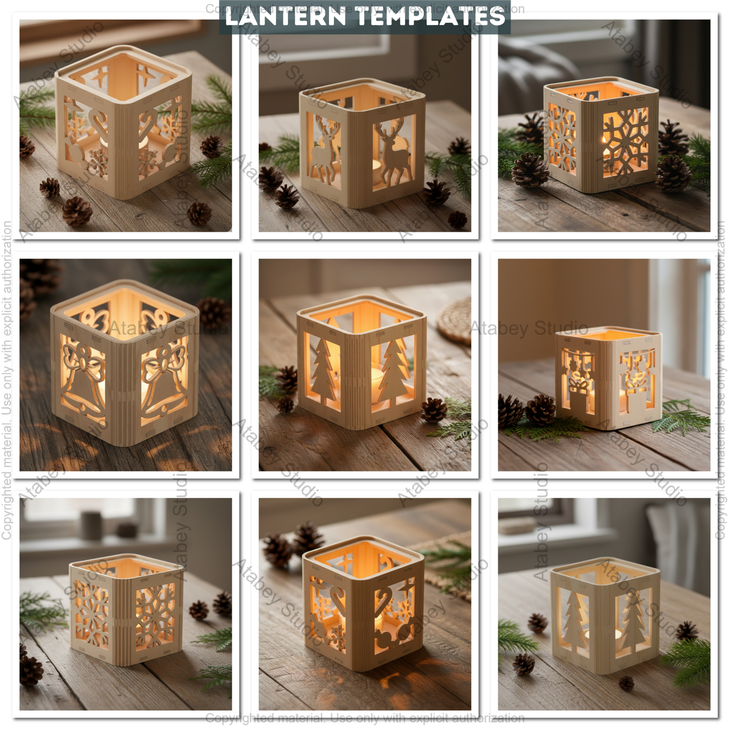 Christmas Lantern Laser Cut Templates | Festive Xmas Candle Holders | DIY Noel Tealight Box Decor 960