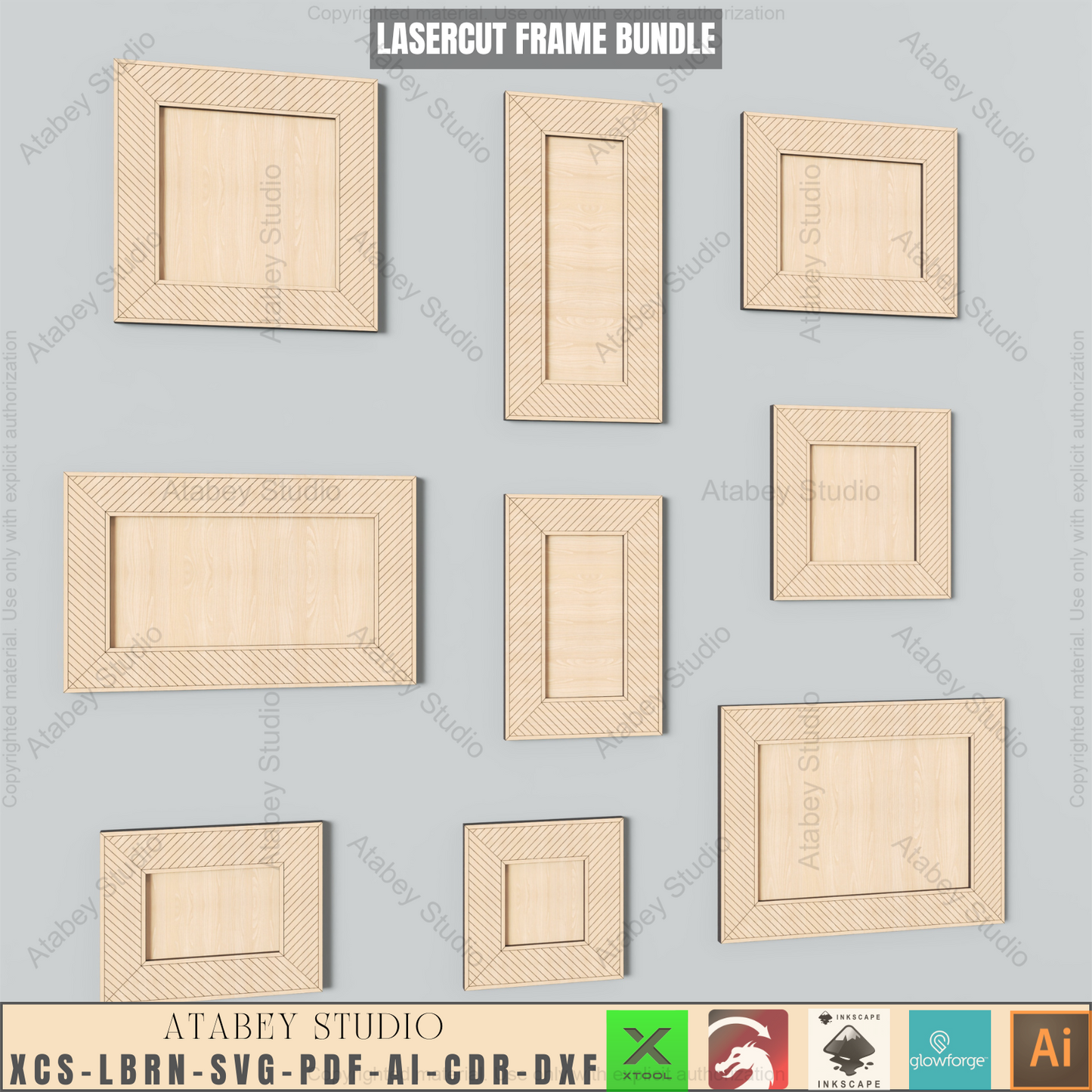 Laser Cut Frame Bundle: 9 Sizes, 2 Patterns | DIY Photo Display Templates,DIY Multi-Size Picture Frame Pack | 2 Laser Cut Patterns | Wall Art Templates 937