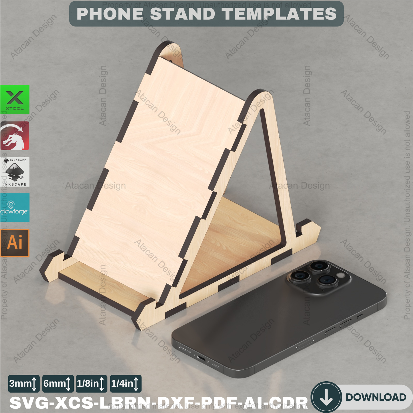 Modern Phone Stand Laser File, Desk Organizer for Home Office, Easy DIY Tech Gift for Glowforge & Xtool Ads108