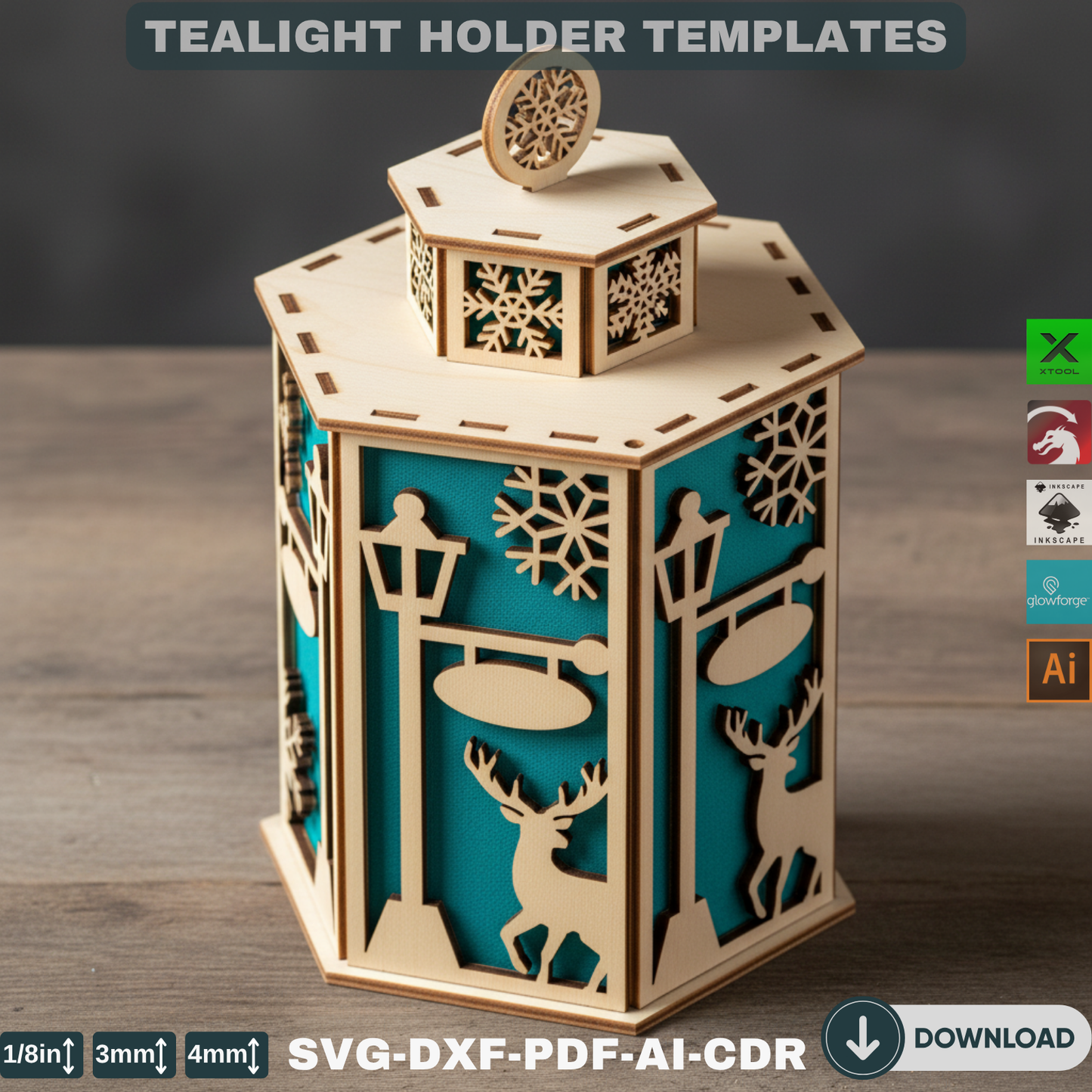 Laser Cut Christmas Lanterns โ Wooden Tealight Holders -DIY Tabletop Lights - Set of Night Lights Decor - Holiday Winter Village Scene 903