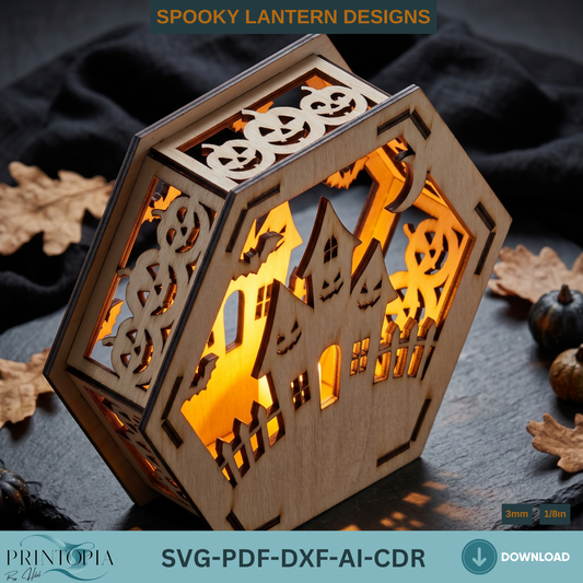 Halloween Lantern SVG Bundle | Wooden Tealight Candle Holder