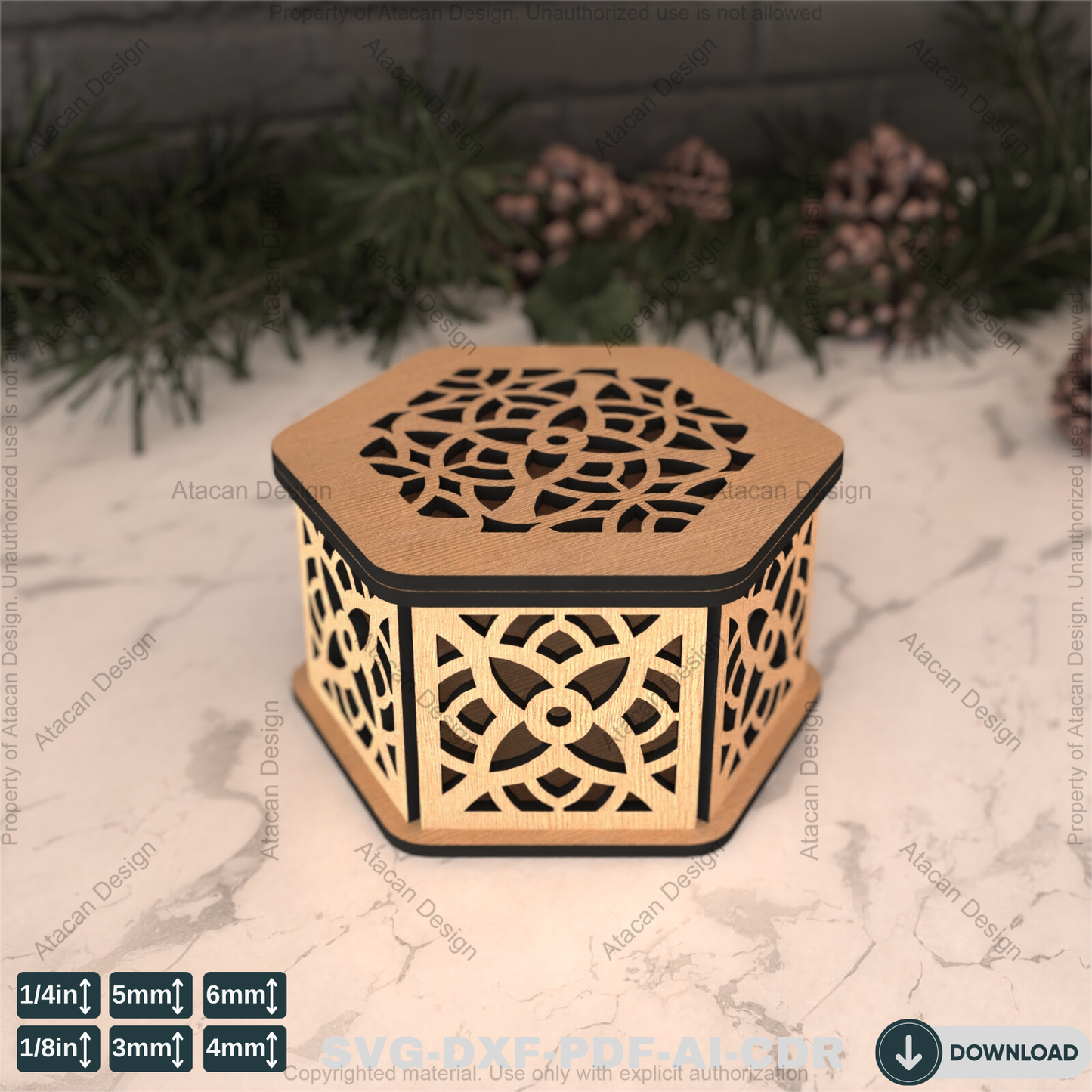 Hexagon Laser Cut Gift Box - Elegant Decorative Wooden Wedding Favor Box,jewellery case Design 796