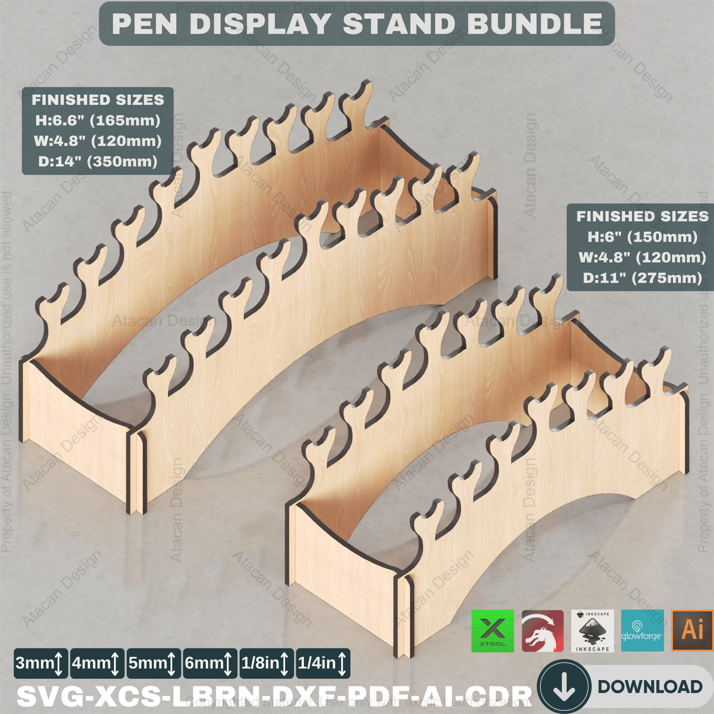 Tiered Pen Display Laser Cut Files | Professional Showcase Stands | Desk Organizer Bundle | Multi-Size 447