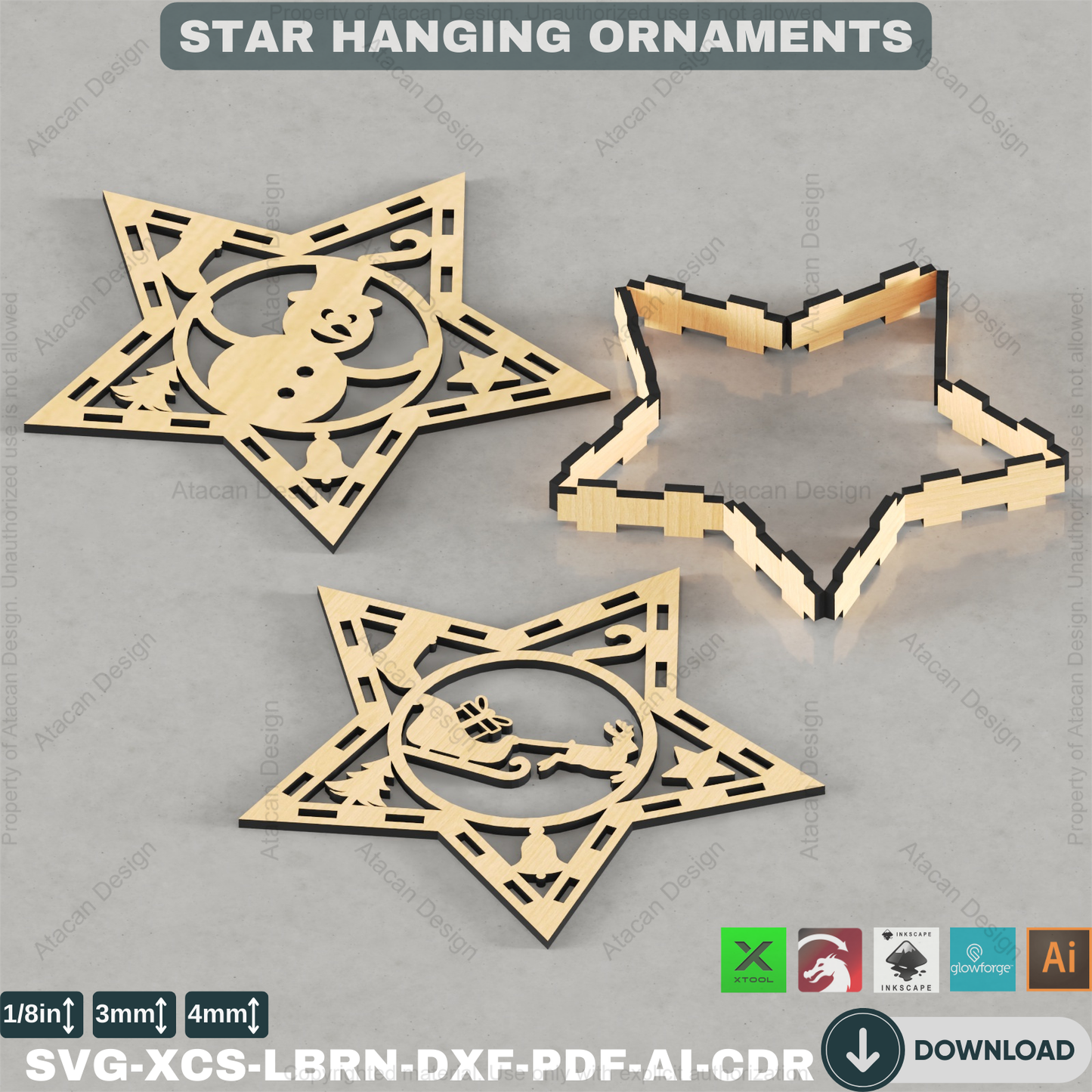 DIY Xmas Tree Stars: Laser Cut Designs for Holiday Decor, Set of 10,Holiday Star Ornament Bundle: Laser Cut Files, Festive Home Decor 876