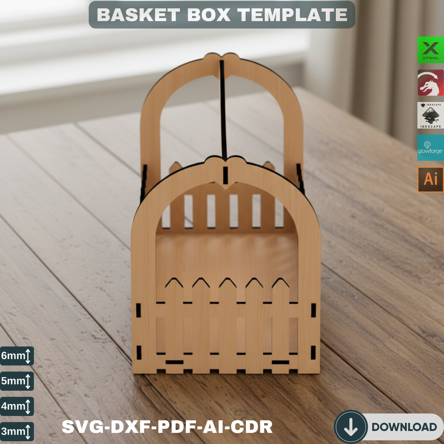 Laser Cut Picket Fence Basket Box SVG Template for Candy & Flower Gifts - Digital File Downloads 129