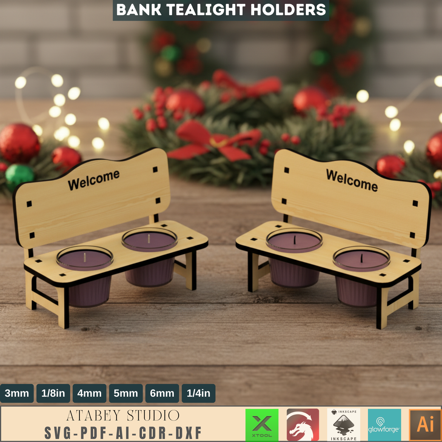 Laser Cut Bank Tealight Holder SVG, Wooden Bench Candle Lantern Files, Rustic Home Decor Gift, Digital Download for Crafting 688