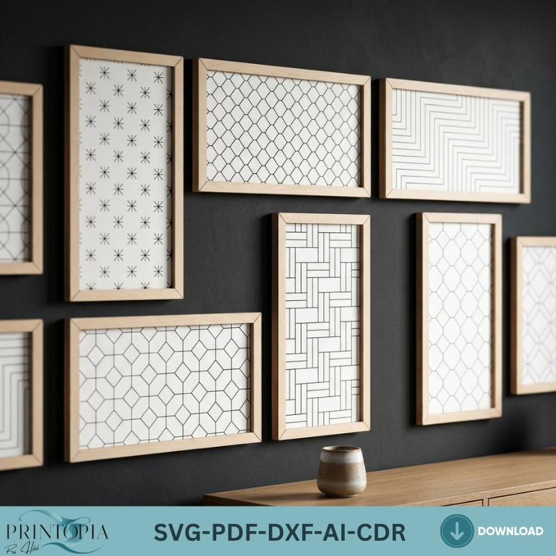 Modern Geometric Wall Art Laser Cut Files Wooden Frame Pattern Decor Minimalist Abstract Wall Hanging Templates