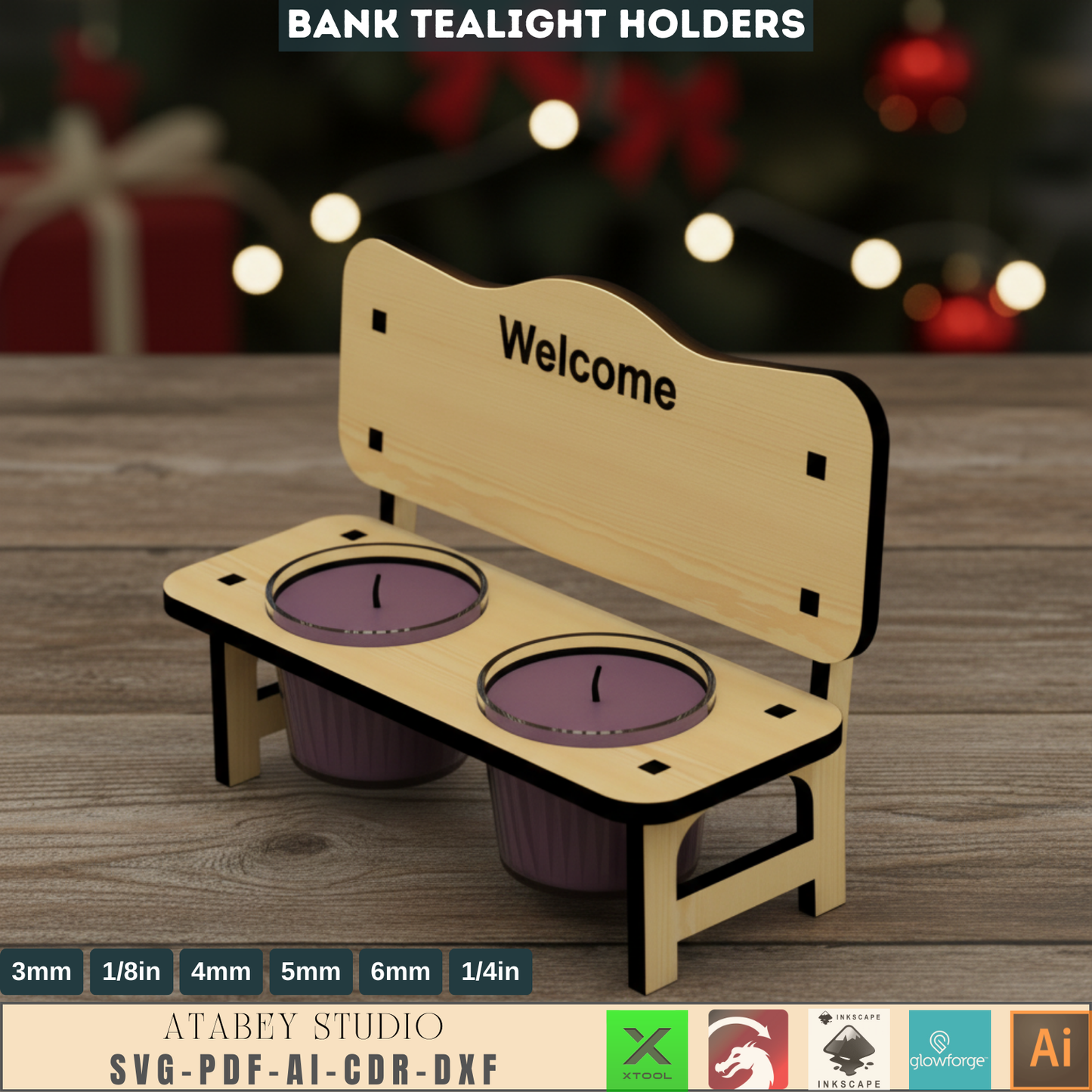 Laser Cut Bank Tealight Holder SVG, Wooden Bench Candle Lantern Files, Rustic Home Decor Gift, Digital Download for Crafting 688