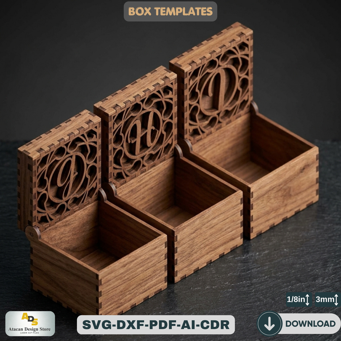 Personalized Monogram SVG Letters Laser Cut Box: Engravable Wooden Jewelry Case,Decorative Laser Cut, Customizable Jewelry Storage 826