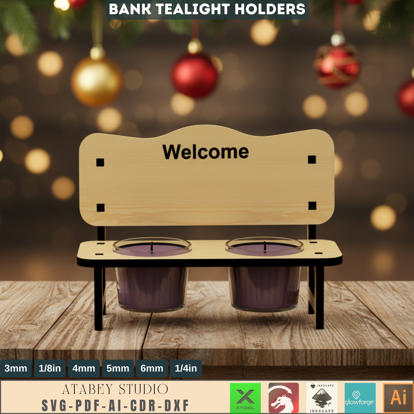 Laser Cut Bank Tealight Holder SVG, Wooden Bench Candle Lantern Files, Rustic Home Decor Gift, Digital Download for Crafting 688