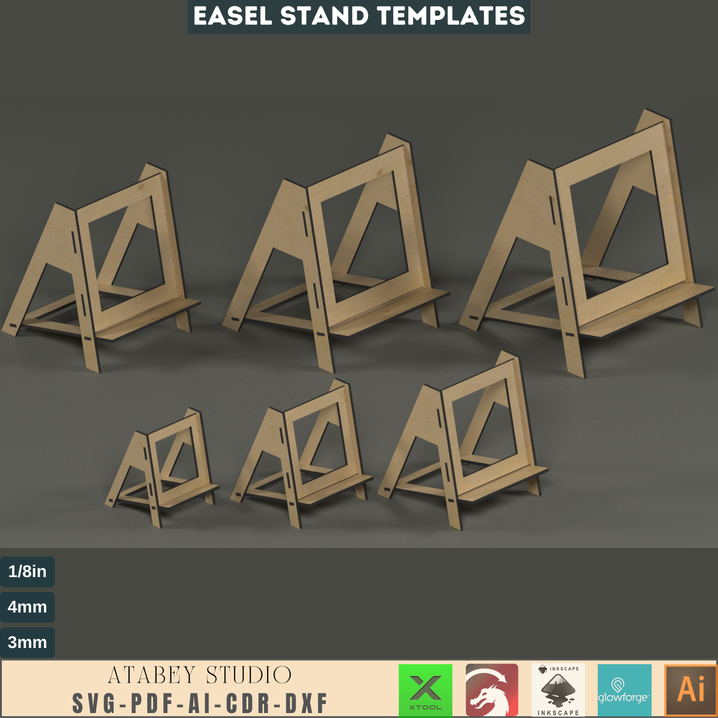 Laser Cut Easel Stand SVG Bundle, Mini Wooden Display Holder Files for Glowforge Xtool, Digital Craft Project, Photo Frame Stand DXF