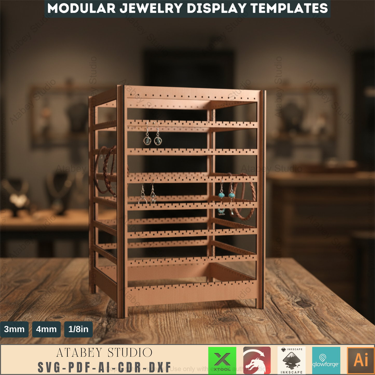 Extendable Earring Display / Pendant Jewelry Holder Stand / Ornament Holders / Keychain Organiser / Laser Cut Files SVG, DXF, CDR 549