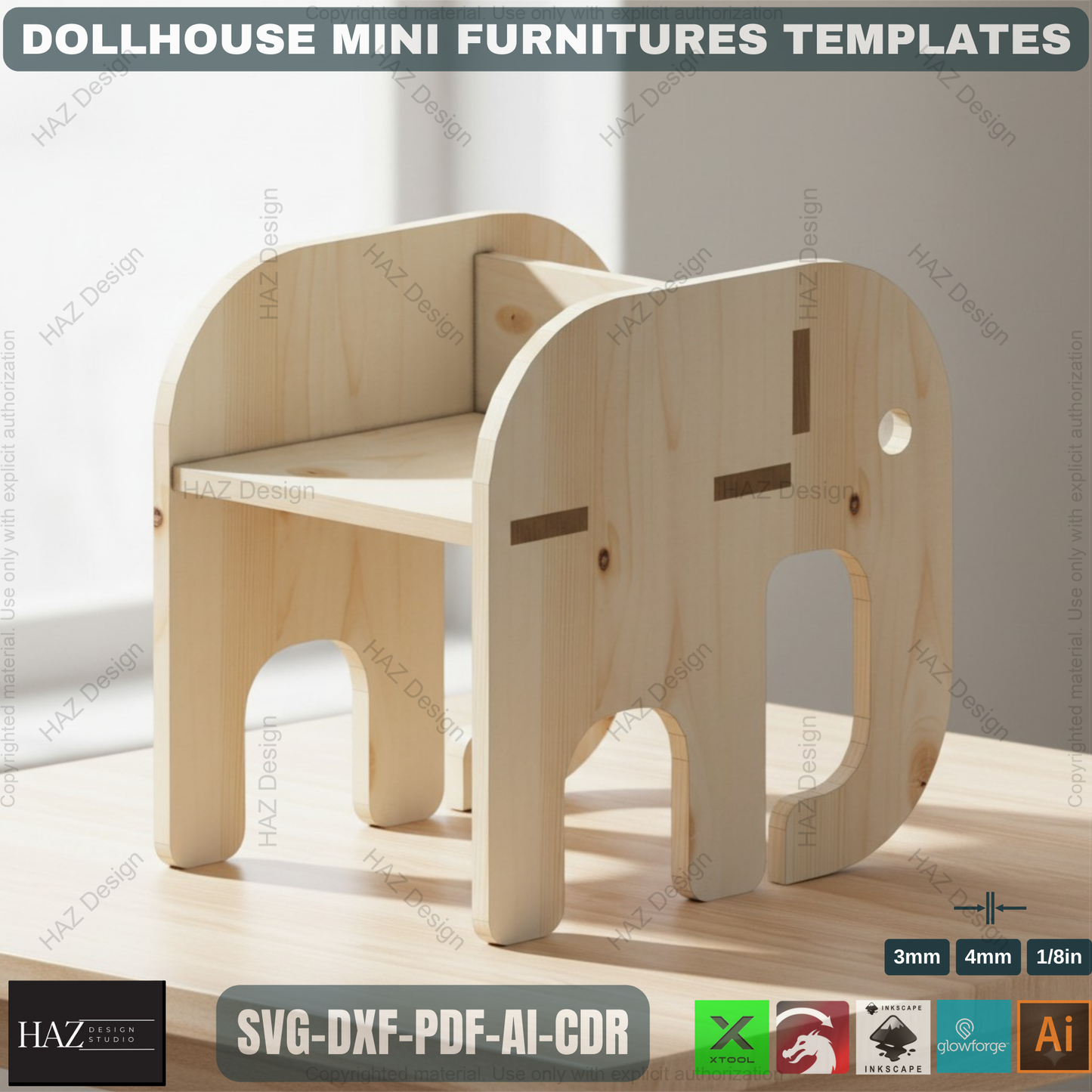 Dollhouse Miniature Furniture SVG Laser Cut Files - 1/12 Scale Mini Chair Table Shelf - Digital Download for Glowforge XTool 473