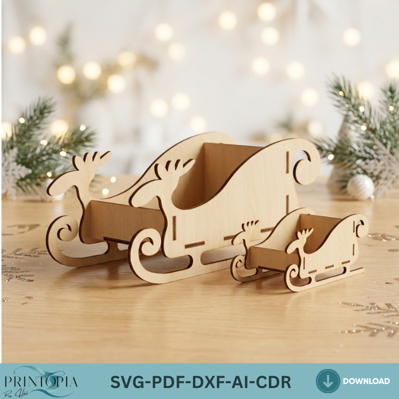 Christmas Sleigh Reindeer Santa Sled Plans Holiday Candy Dish Woodworking Template Christmas Table Decor