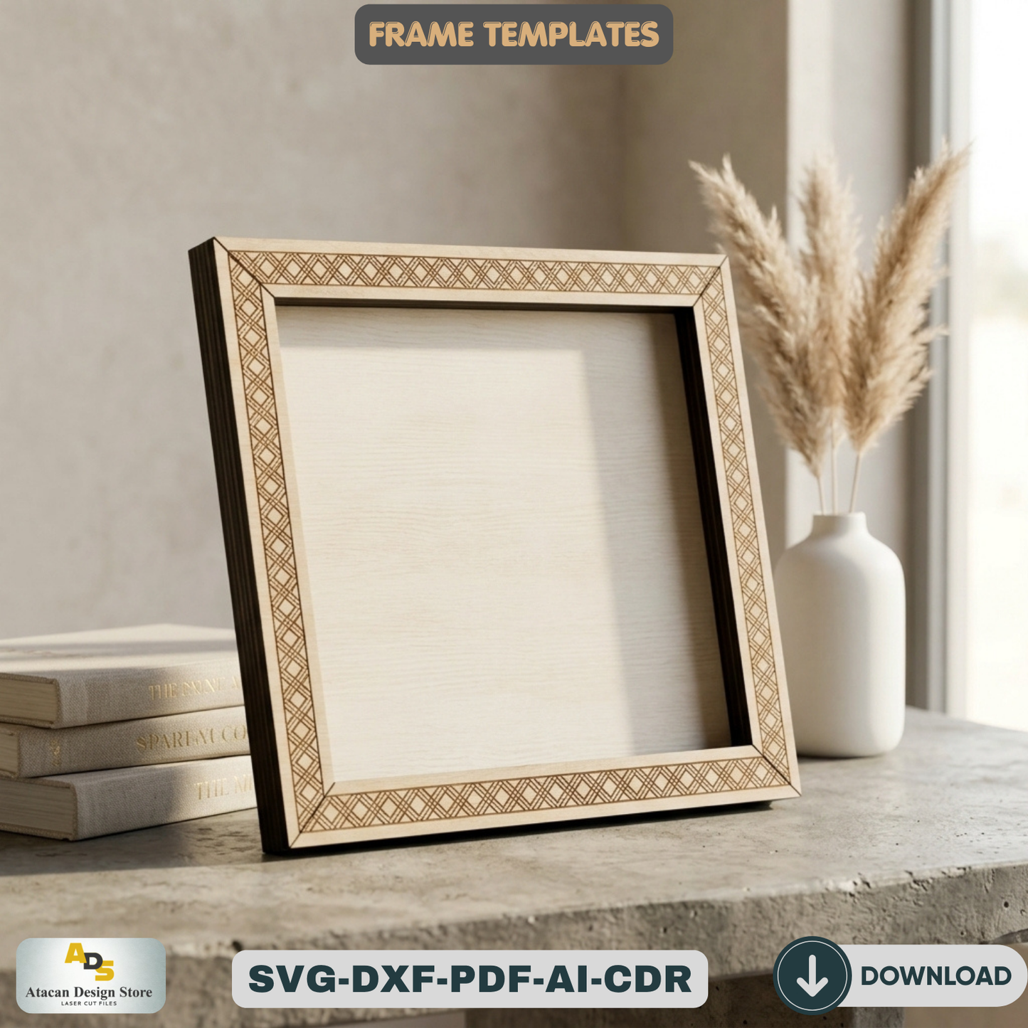 Photo Frame Laser Cut: SVG, 2 Styles, 8 Sizes, Xtool Ready,Patterned Frame SVG: Laser Cut Photo Frames, 2 Designs, 8 Sizes 856