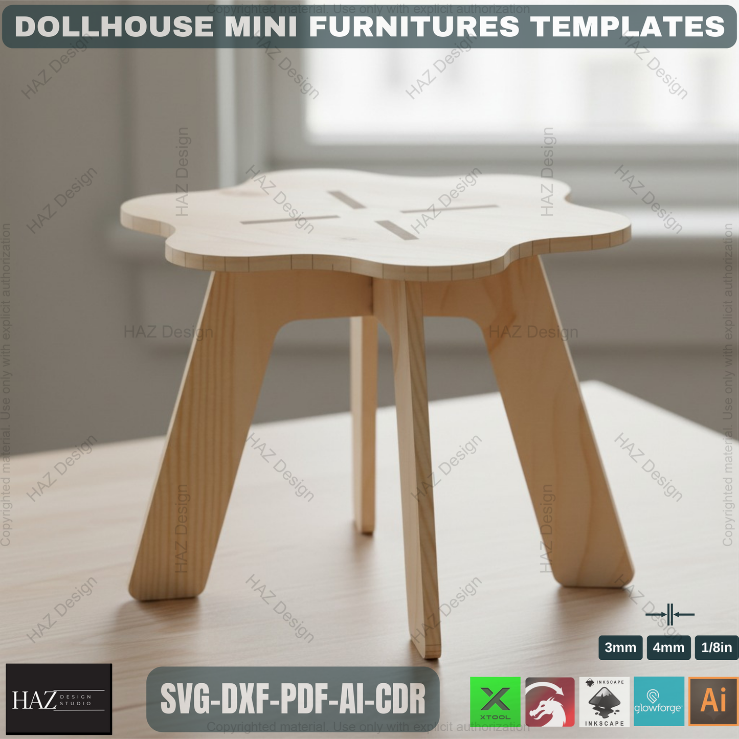 Dollhouse Miniature Furniture SVG Laser Cut Files - 1/12 Scale Mini Chair Table Shelf - Digital Download for Glowforge XTool 473