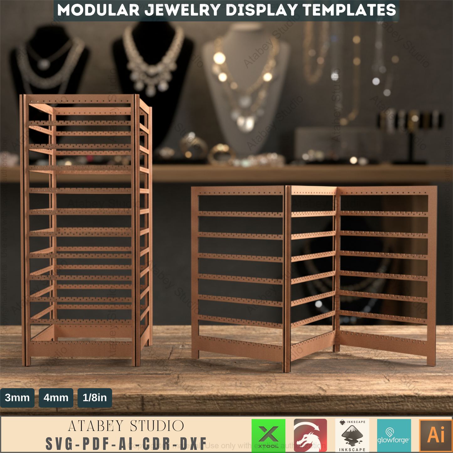 Extendable Earring Display / Pendant Jewelry Holder Stand / Ornament Holders / Keychain Organiser / Laser Cut Files SVG, DXF, CDR 549