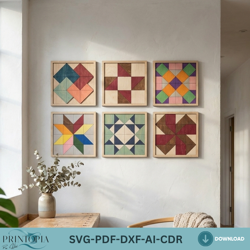 Wooden Quilt Block Patterns Cutting Templates Geometric Wall Art Barn Star DIY Home Decor