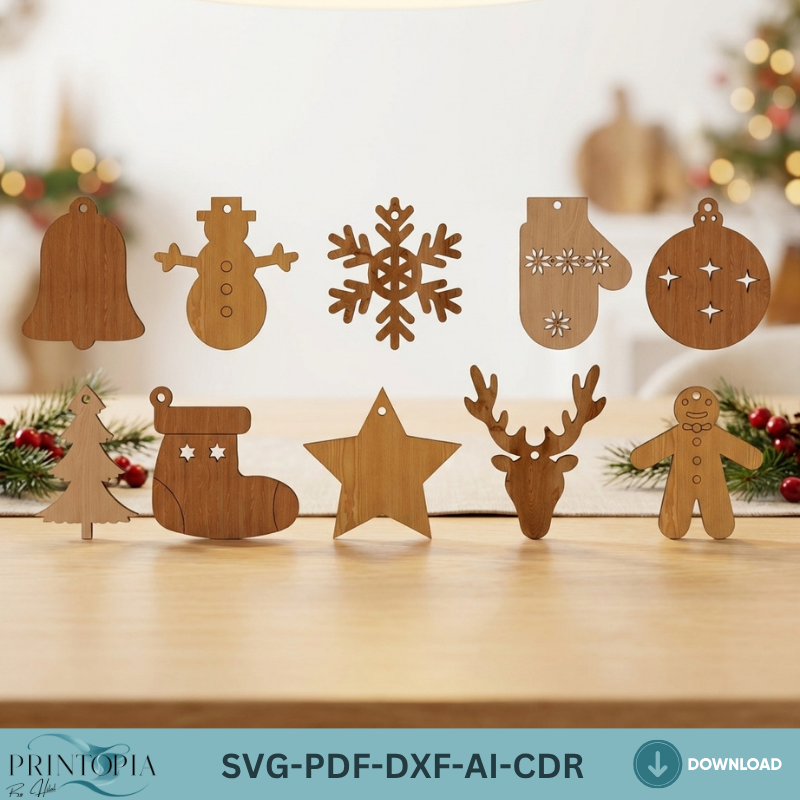Christmas Ornaments Set / New Year Objects Laser Cut / Noel Vector Files