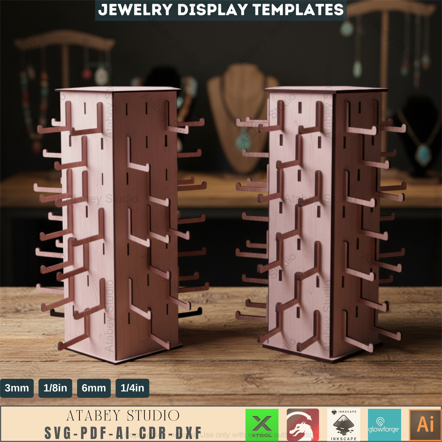 Pentagon Earring Display / Pendant Jewelry Holder Stand / Necklace Ring Holders / Keychain Organiser / Laser Cut Files SVG, DXF, CDR 550