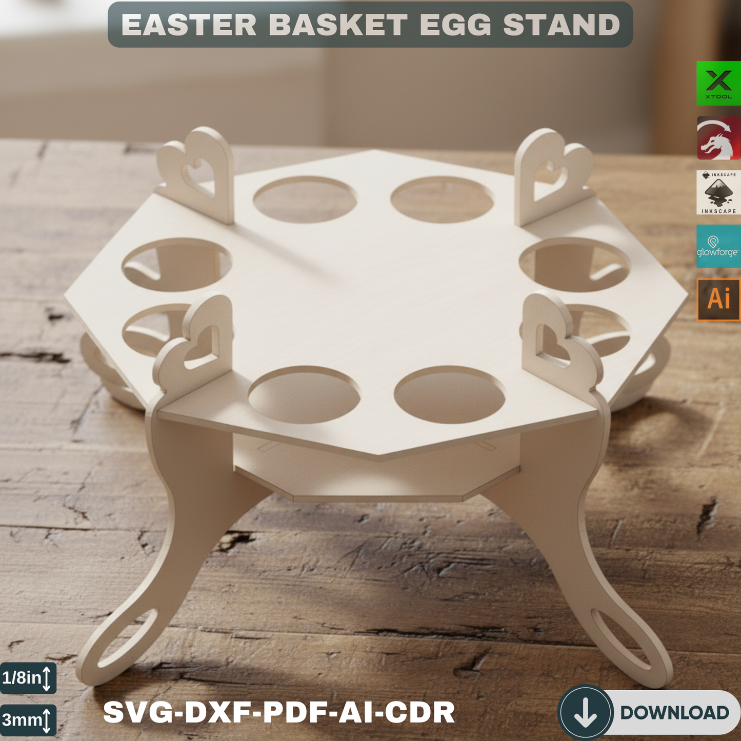Laser Cut Easter Egg Holder SVG, Wooden Easter Basket Stand Design, Decorative Egg Display for Holiday Decor 159