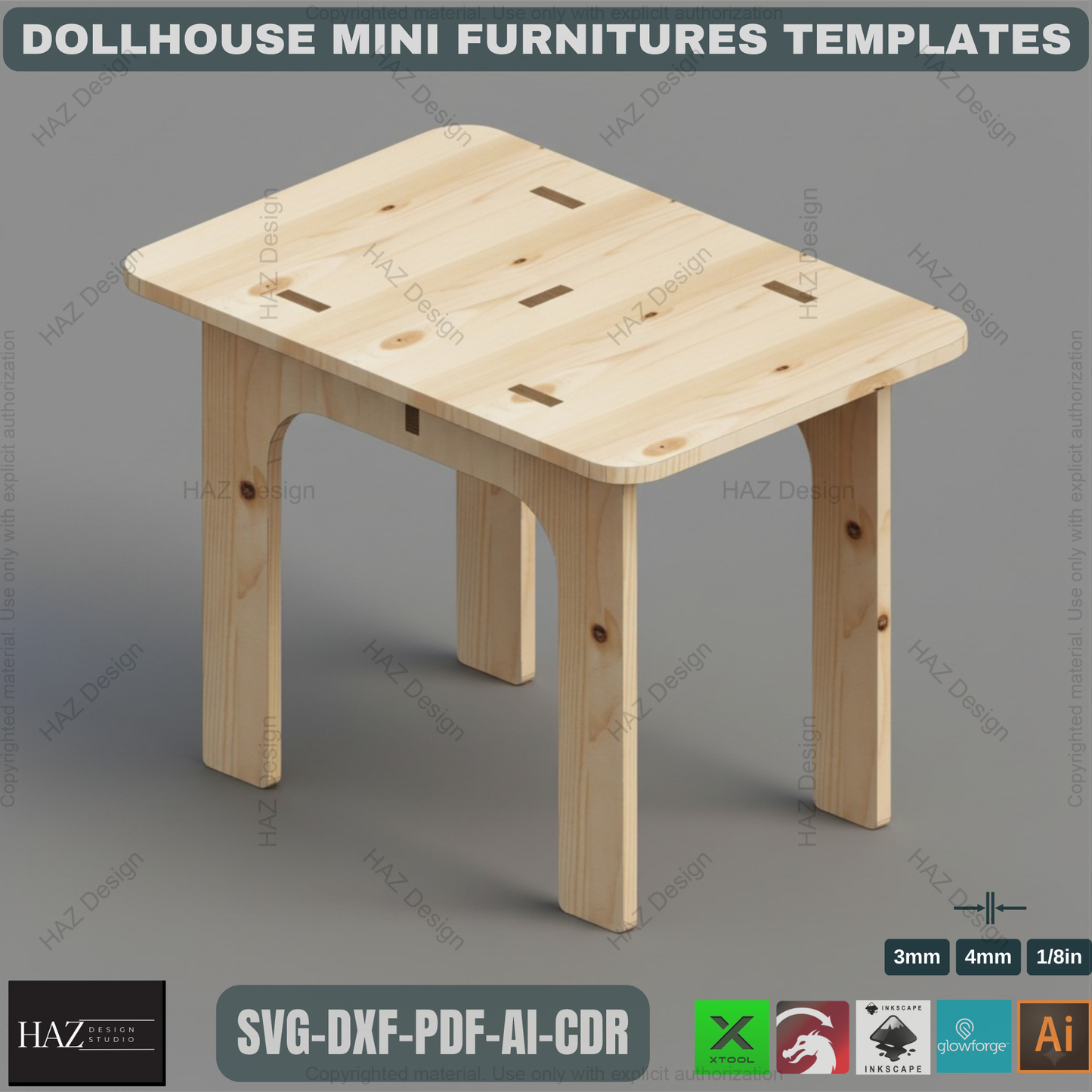 Dollhouse Miniature Furniture SVG Laser Cut Files - 1/12 Scale Mini Chair Table Shelf - Digital Download for Glowforge XTool 473