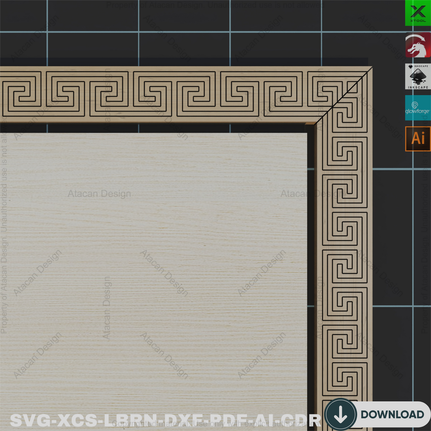 Greek Key Frame SVG: Laser Cut Files, Photo Frame Design,Photo Frame Laser Cut: SVG Files, Greek Key Pattern Frame 855