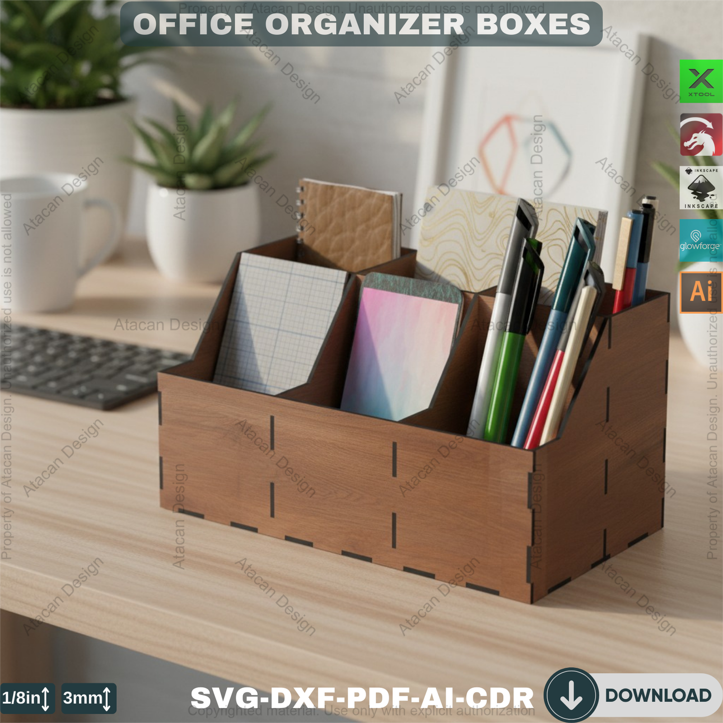 Laser Cut Office Organizer Set - 3 Sizes Wooden Desk Dividers, Pencil and Paper Storage 669
