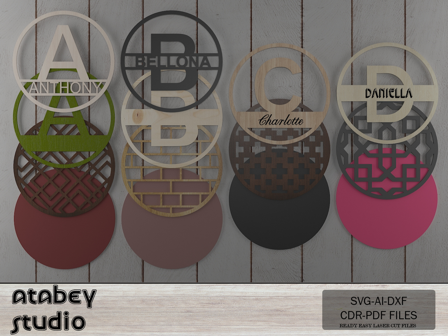 Personalized Monogram Split Letters - Custom Round Frame Name Signs with Intricate Patterns 719