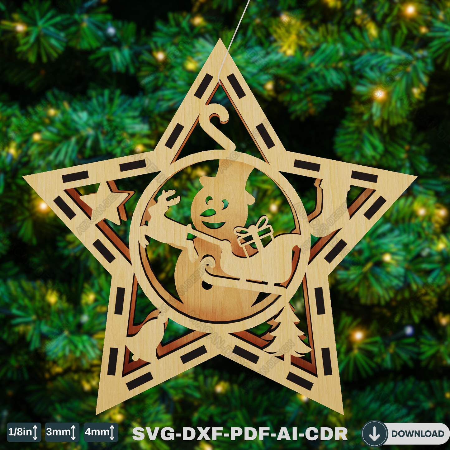 Rustic Star Ornaments - Handmade Christmas Tree Decorations with Snowy Scene & Holiday Charm 771