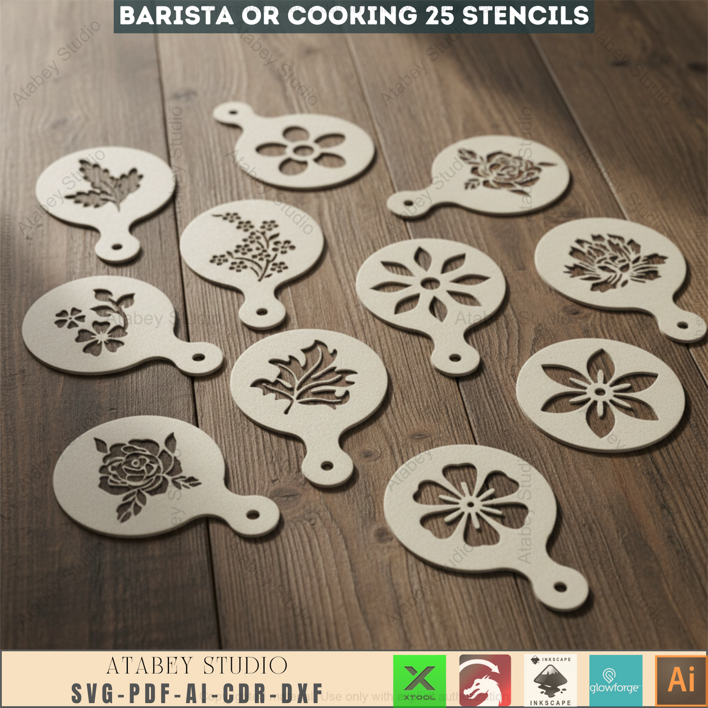 Professional Barista Stencil Set for Latte Art, Creative Kitchen Templates, DIY Coffee Design Patterns for Laser Cutting 955