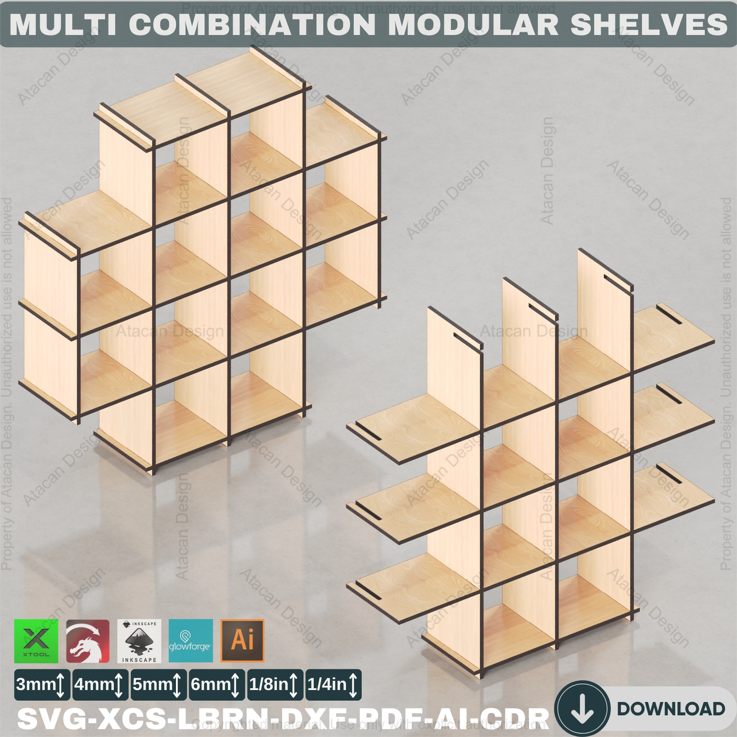 Laser Cut Modular Cube Storage Shelves Plan. Easy Assembly DIY Display Organizer 880