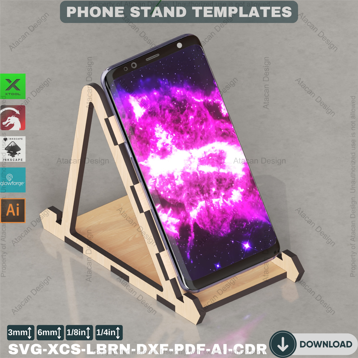 Modern Phone Stand Laser File, Desk Organizer for Home Office, Easy DIY Tech Gift for Glowforge & Xtool Ads108